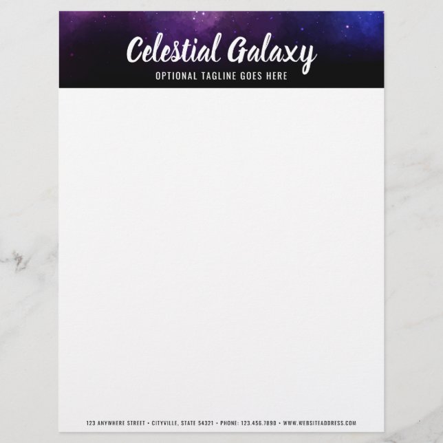 Galaxy Space Stars Ultra Violet Purple Nebula Personalized Letterhead (Front)