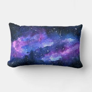 Galaxy Space Universe Watercolor Purple Lumbar Cushion