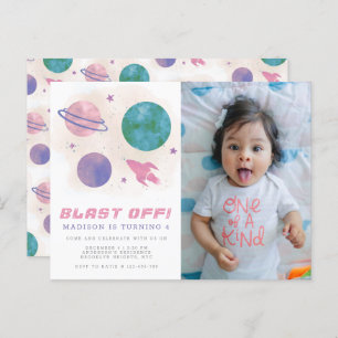 Galaxy Space Watercolor Planet 4th Birthday Photo Postcard