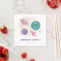 Galaxy Space Watercolor Planet Girl 1st Birthday