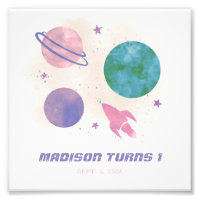 Galaxy Space Watercolor Planet Girl 1st Birthday