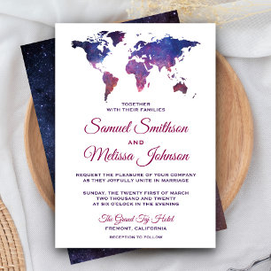 Galaxy Space World Map Wedding Invitation