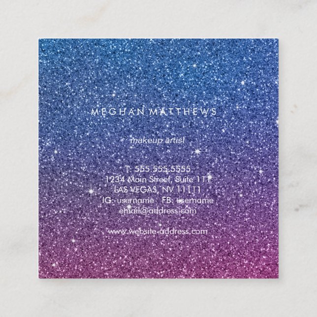 Galaxy Sparkle Beauty Stylist Square Business Car Square Business Card (Back)