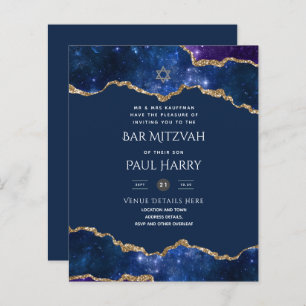 Galaxy Starry Night BAR MITZVAH Invitations Navy