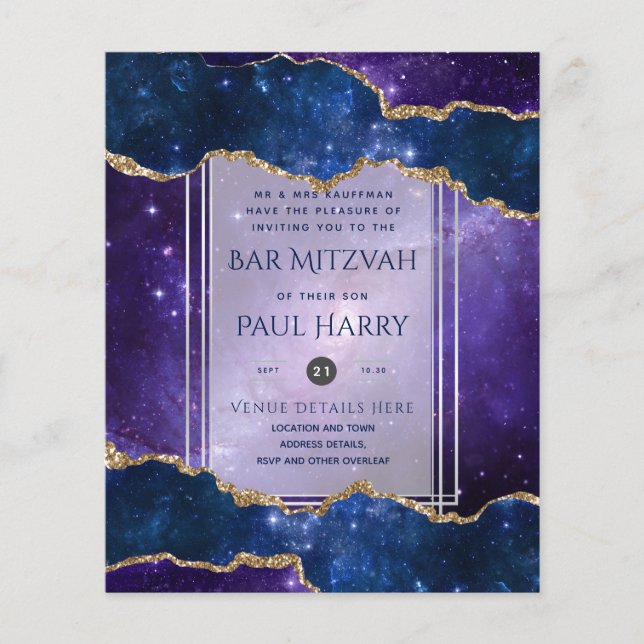 Galaxy Starry Night BAR MITZVAH Invitations Navy Flyer (Front)