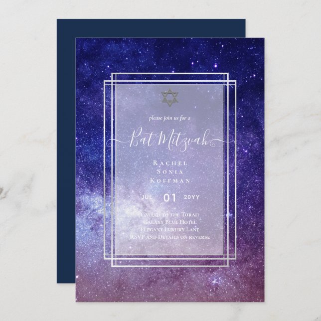 Galaxy Starry Night BAT MITZVAH Agate Invitation (Front/Back)