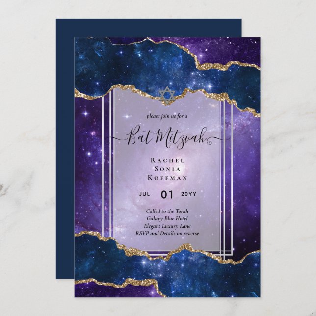 Galaxy Starry Night BAT MITZVAH Agate Invitation (Front/Back)