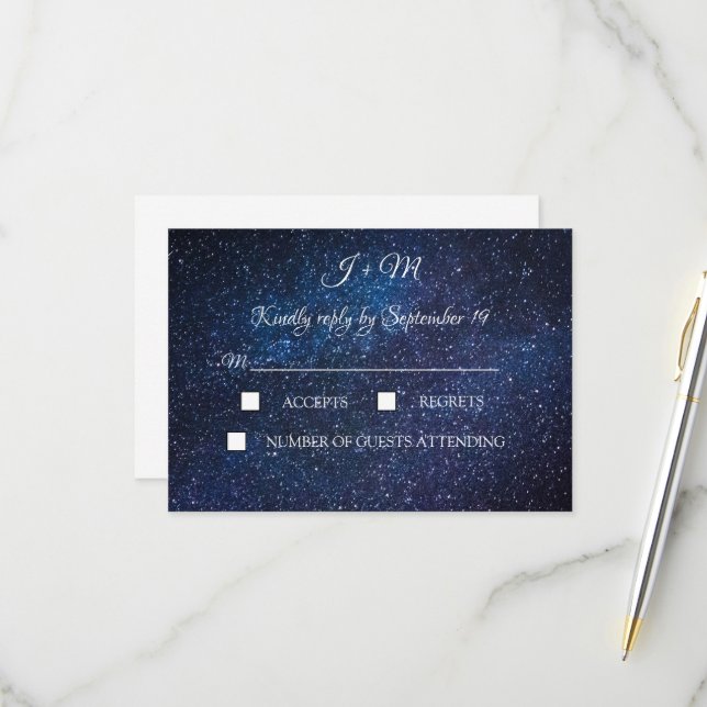 Galaxy Starry Night Celestial Stars Modern RSVP Card (Front/Back In Situ)