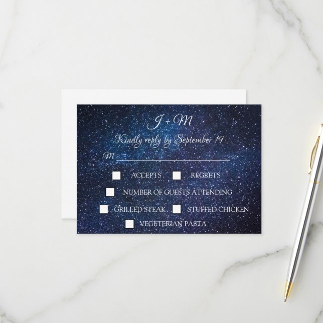 Galaxy Starry Night Celestial Stars Modern RSVP Card (Front/Back In Situ)