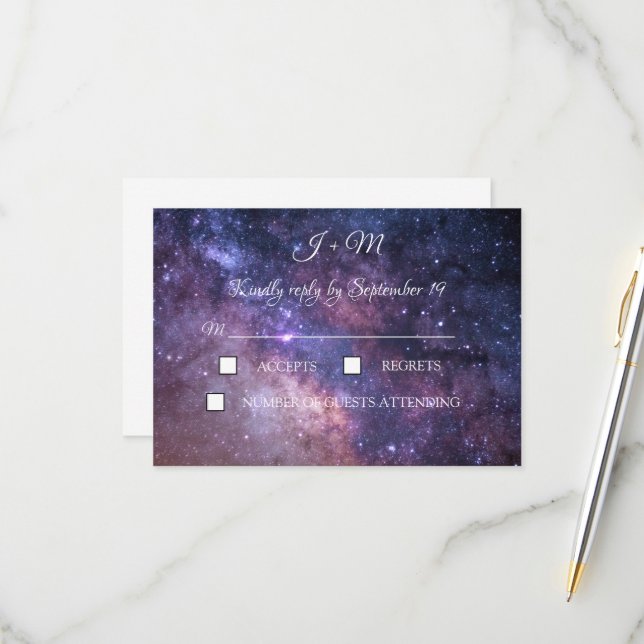 Galaxy Starry Night  Modern RSVP Card (Front/Back In Situ)