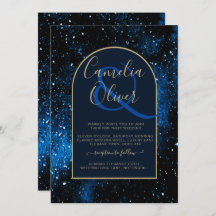 Galaxy Starry Night Navy Blue Gold Wedding