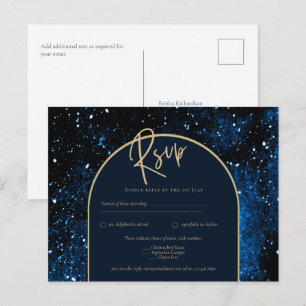 Galaxy Starry Night Navy Blue Gold Wedding Postcard