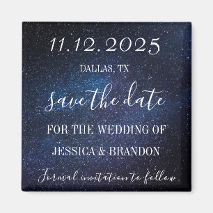 Galaxy Starry Night Navy Blue Wedding Magnet 