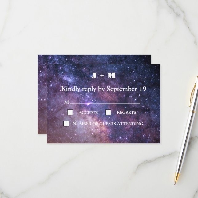 Galaxy Starry Night Nebula Mystical Modern RSVP Card (Front/Back In Situ)