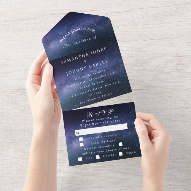 Galaxy Starry Night Sky Universe Wedding Nebula All In One Invitation (Tearaway)
