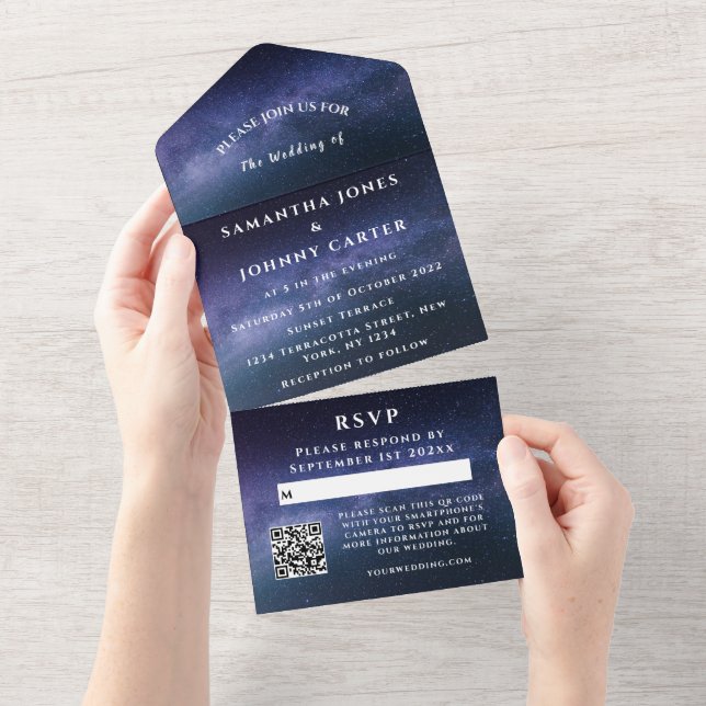 Galaxy Starry Night Sky Universe Wedding Nebula All In One Invitation (Tearaway)
