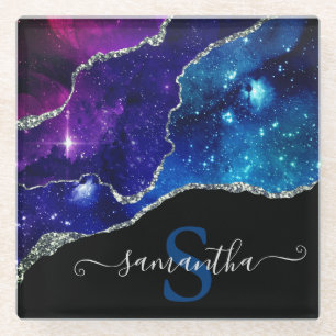 Galaxy Starry Sky & Silver Glitter Agate Glass Coaster