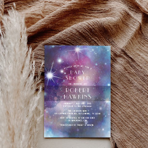 Galaxy Stars and Outer Space Baby Shower Invitation