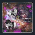 Galaxy Stars Anniversary, Wedding Photo Collage Square Wall Clock<br><div class="desc">Wall Clock: Custom Wedding,  Anniversary,  Valentines Photo Clock with stars of the Galaxy desing. Personalise with your own favourite pictures and create beautiful collage to capture special moments of your life. Change any texts to your own,  including the poem. Galaxy background from Hubble telescope - Westerlund2.</div>