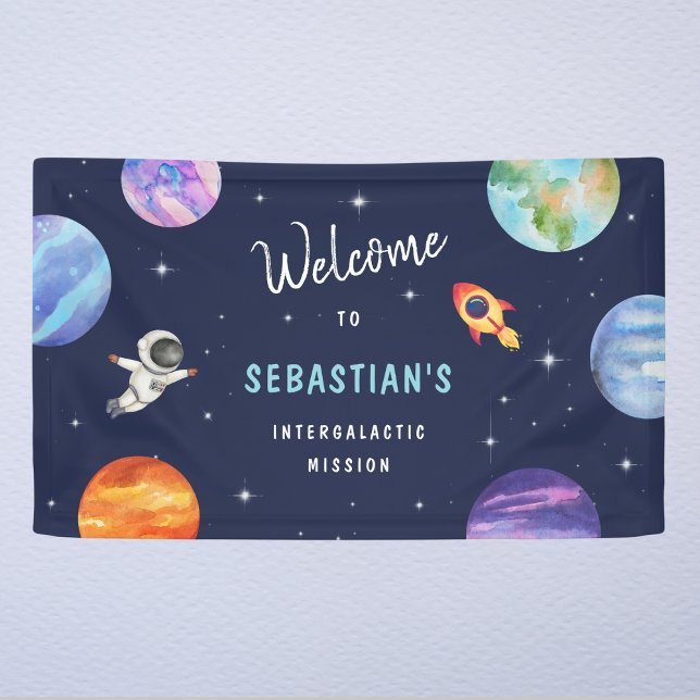 Galaxy Stars Blue Birthday Party Welcome Banner (Creator Uploaded)