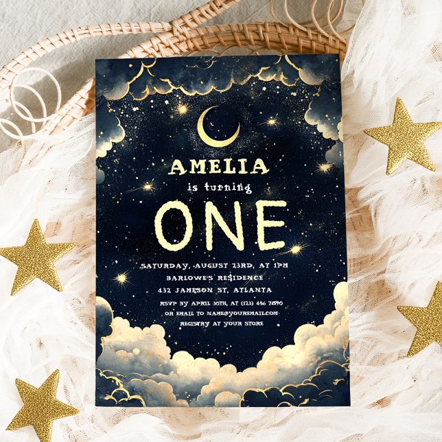 Galaxy Stars Celestial Baby First Birthday Invitation (Galaxy Stars Celestial Baby First Birthday Invitation)