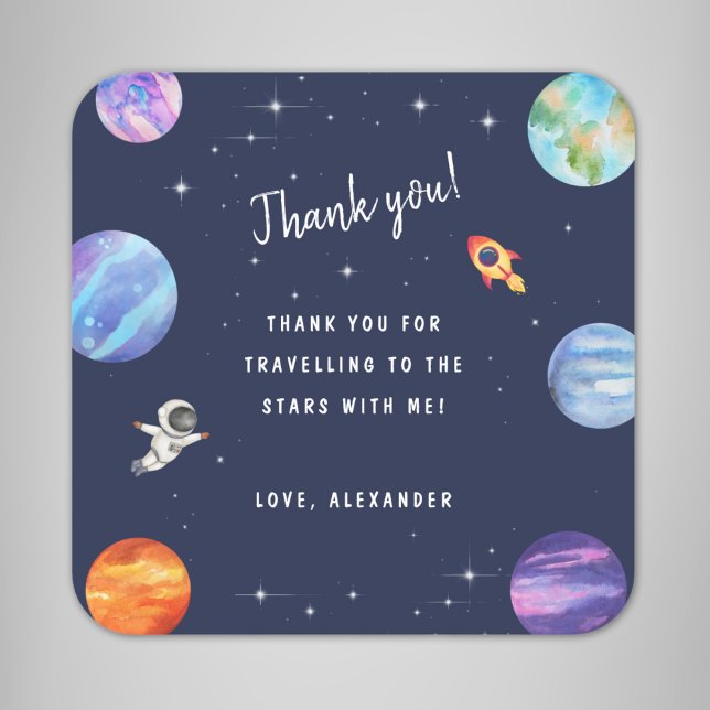 Galaxy Stars Outer Space Birthday Thank you Favour Square Sticker (Creator Uploaded)