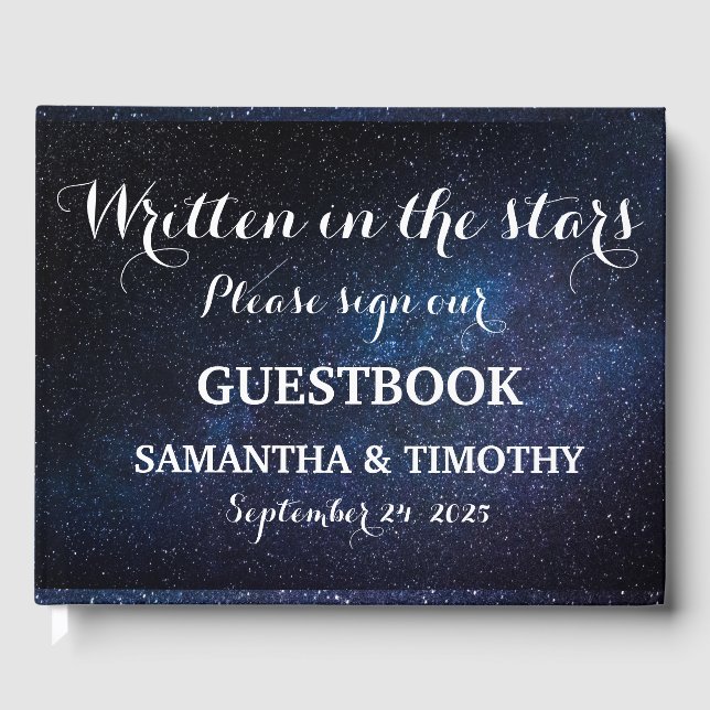 Galaxy Stars Starry Night Celestial Wedding Guest Book (Front)