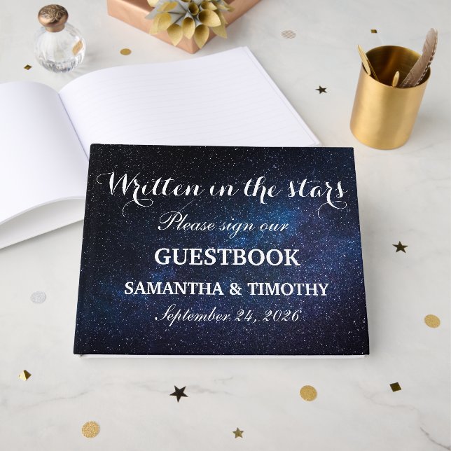 Galaxy Stars Starry Night Celestial Wedding Guest Book (Front Open)