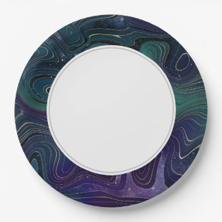 Galaxy Strata Green Purple Paper Plate