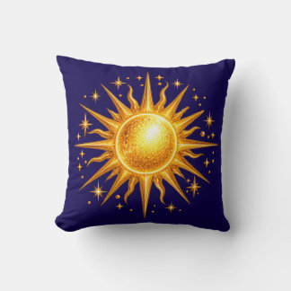 Galaxy Sun and Stars Faux Gold Navy Blue Cushion