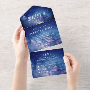 Galaxy Sweet 16 Pretty Stars Starry Night Sky All  All In One Invitation