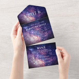 Galaxy Sweet 16 Pretty Stars Starry Night Sky All  In One Invitation