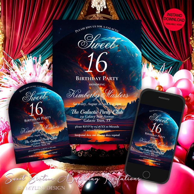 Galaxy Sweet Sixteen Birthday Party Invitation (Creator Uploaded)