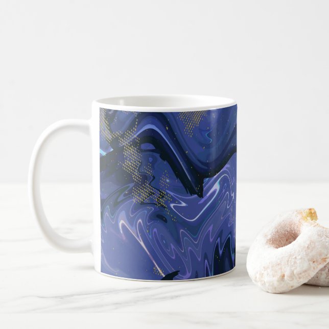Galaxy Swirl Blue Abstract Cosmic Pattern Coffee Mug (With Donut)