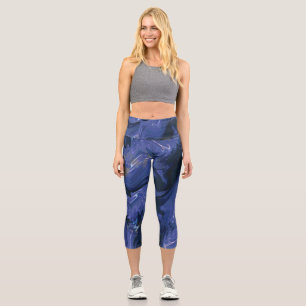 Galaxy Swirl Blue Glitter Abstract Cosmic Pattern  Capri Leggings
