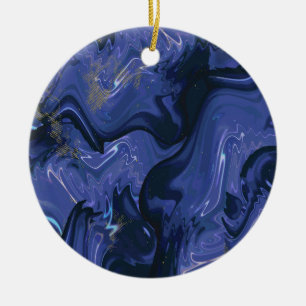 Galaxy Swirl Blue Glitter Abstract Cosmic Pattern Ceramic Tree Decoration