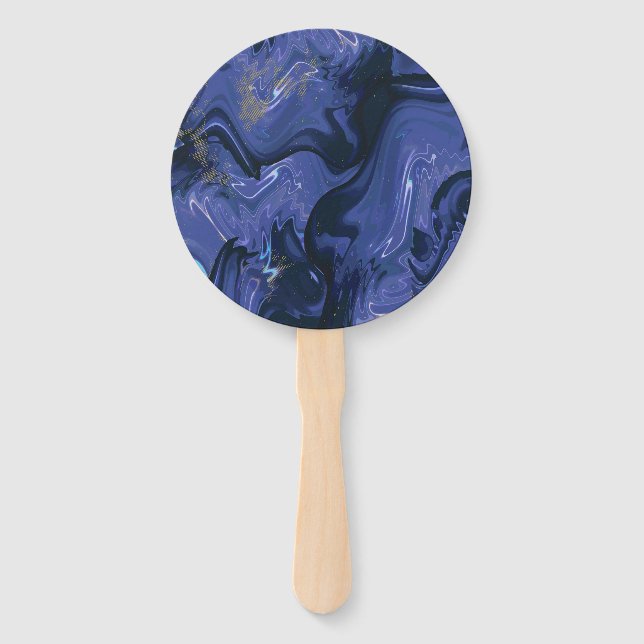 Galaxy Swirl Blue Glitter Abstract Cosmic Pattern  Hand Fan (Front)