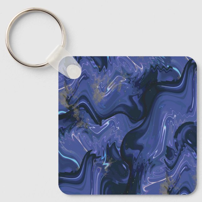 Galaxy Swirl Blue Glitter Abstract Cosmic Pattern  Key Ring (Front)