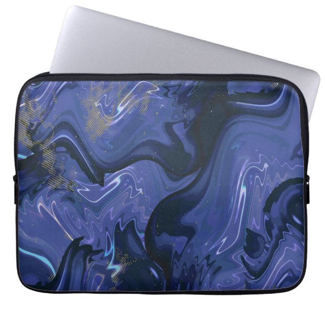 Galaxy Swirl Blue Glitter Abstract Cosmic Pattern  Laptop Sleeve (Front)