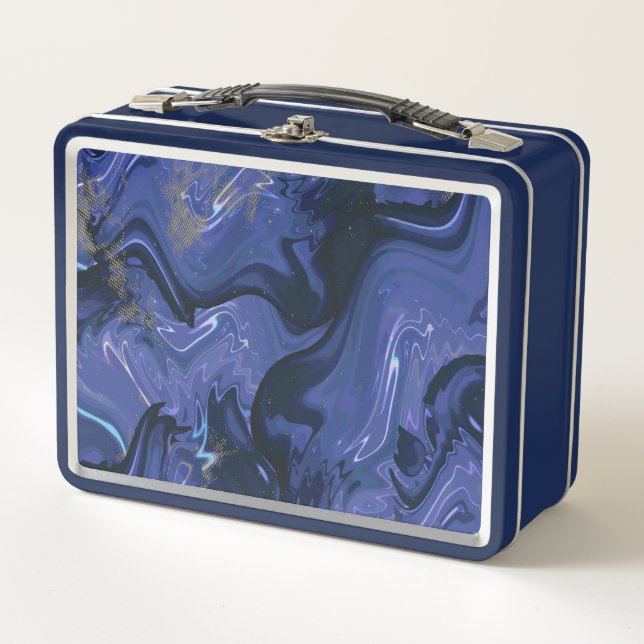 Galaxy Swirl Blue Glitter Abstract Cosmic Pattern  Metal Lunch Box (Front)