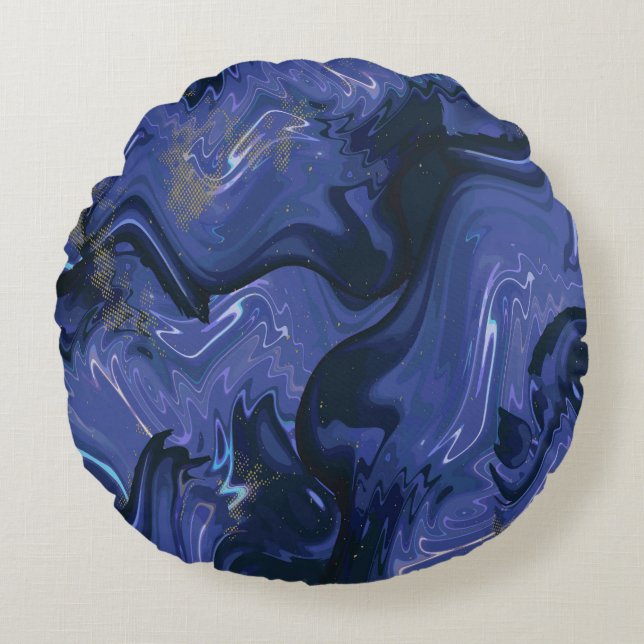 Galaxy Swirl Blue Glitter Abstract Cosmic Pattern  Round Cushion (Front)