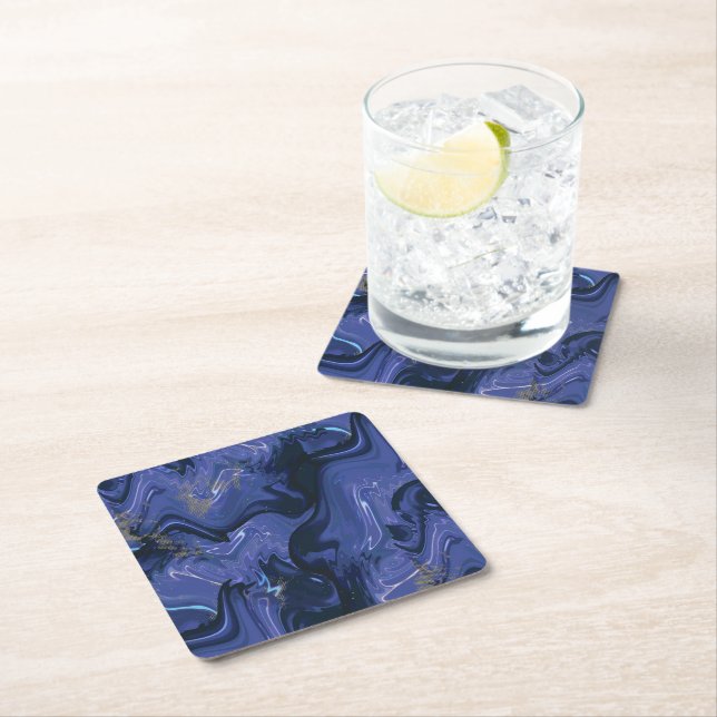Galaxy Swirl Blue Glitter Abstract Cosmic Pattern  Square Paper Coaster (Insitu)