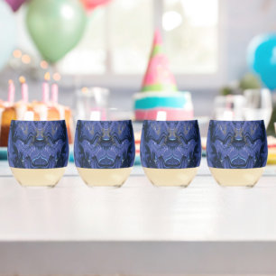 Galaxy Swirl Blue Glitter Abstract Cosmic Pattern Stemless Wine Glass