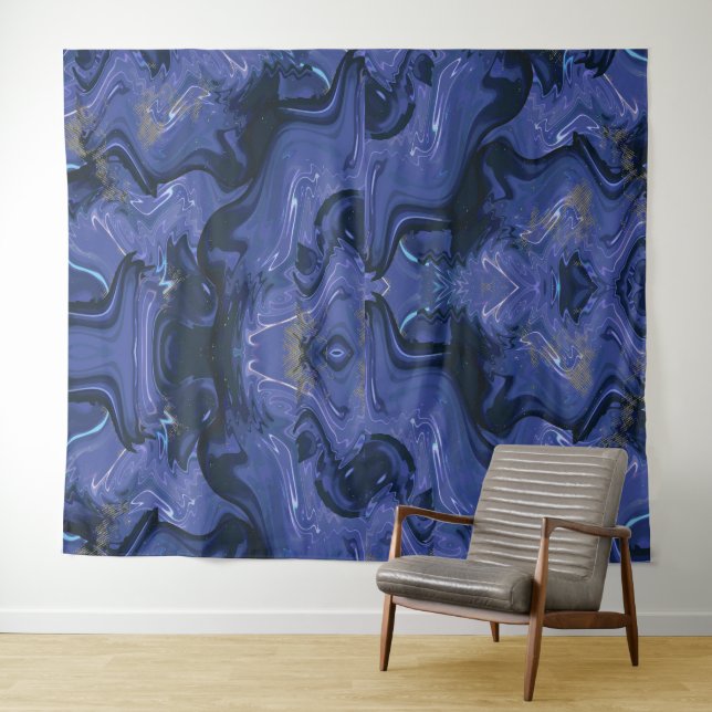Galaxy Swirl Blue Glitter Abstract Cosmic Pattern  Tapestry (In Situ (Horizontal))