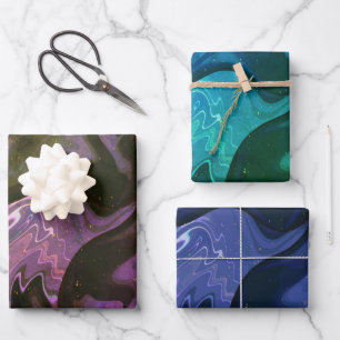 Galaxy Swirl Blue Glitter Abstract Cosmic Pattern  Wrapping Paper Sheet