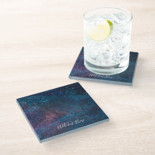 Galaxy Swirls in Blue Glass Coaster
