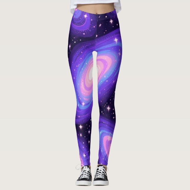 Galaxy Swirls Pattern Dreamy Cosmic Nebula Design Leggings (Front)