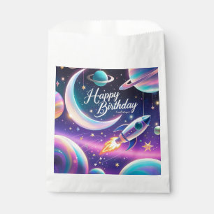 Galaxy-themed happy birthday crescent moon, stars favour bags