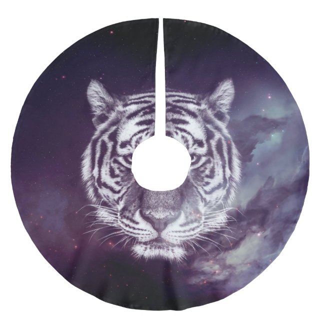 Galaxy Tiger Face Wallpaper Brushed Polyester Tree Skirt (Front)