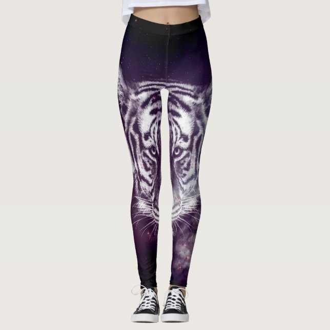 Galaxy Tiger Face Wallpaper Leggings (Front)
